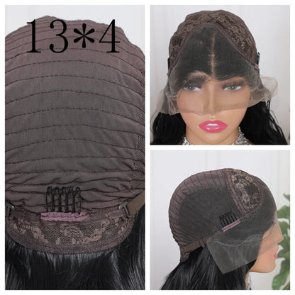 Perruque Lace Front synthétique lisse 13x4 noire, pré-épilée, baby hair, sans colle .