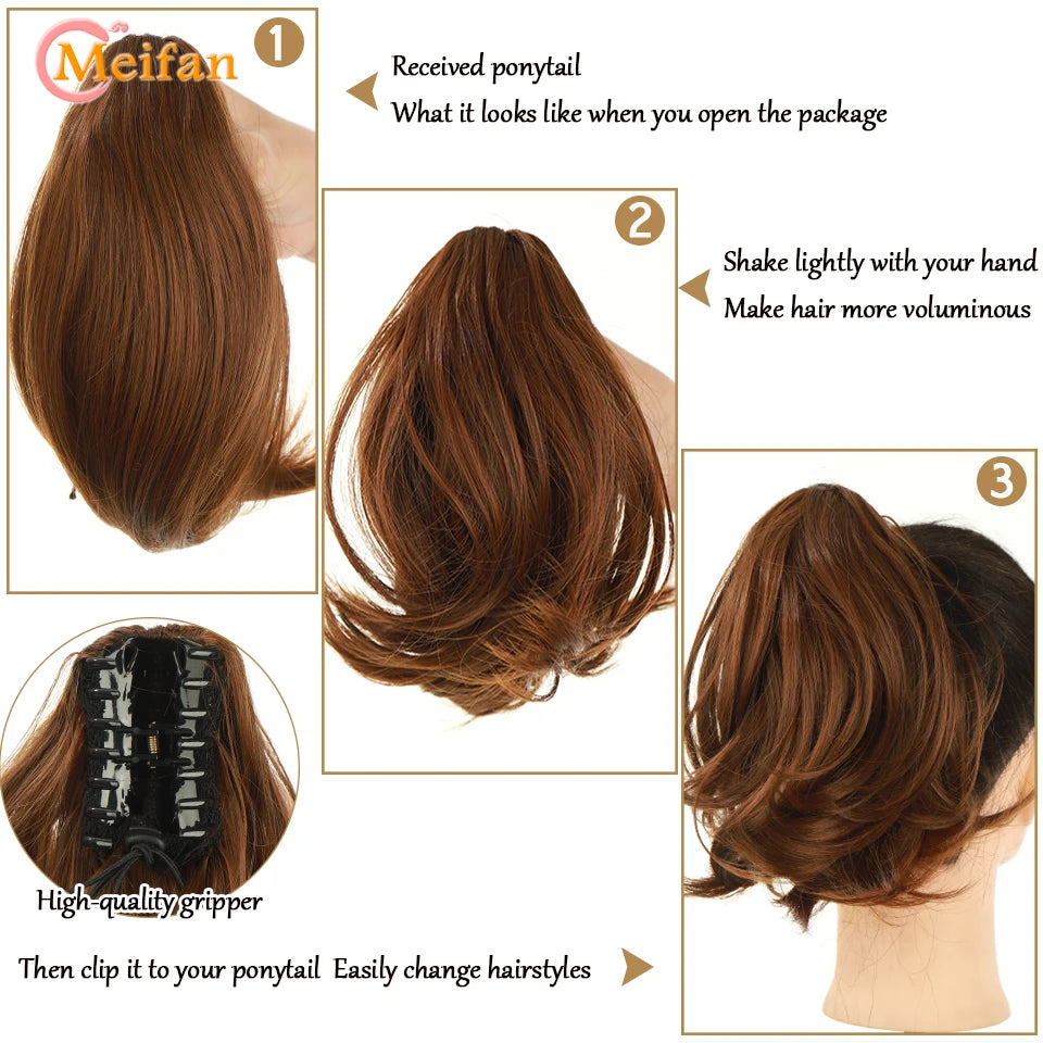 MEIFAN Short Synthetic Ponytail, Natural Claw Clip, Heat Resistant Hair.