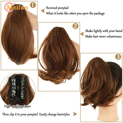 MEIFAN Short Synthetic Ponytail, Natural Claw Clip, Heat Resistant Hair.