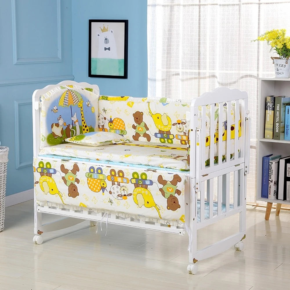 Parure de lit bébé garçon/fille 6 pièces – Ensemble literie luxe avec matelas, oreiller, 4 pare-chocs