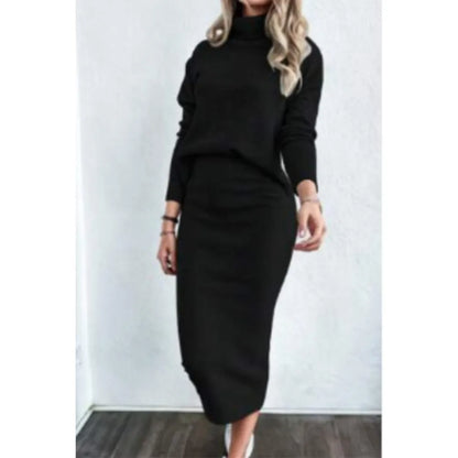YIKOOLIN Ensemble Femme Élégant – Pull Col Montant & Jupe Ajustée, Style Chic et Moderne