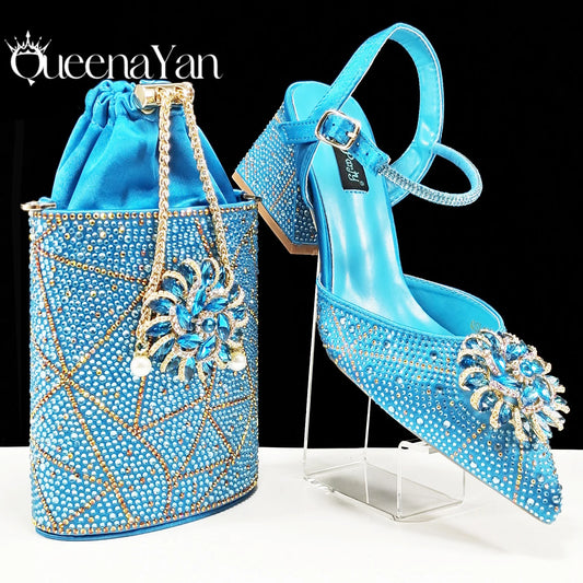 Chaussures à Talons Hauts + Sac Femme Luxe Strass