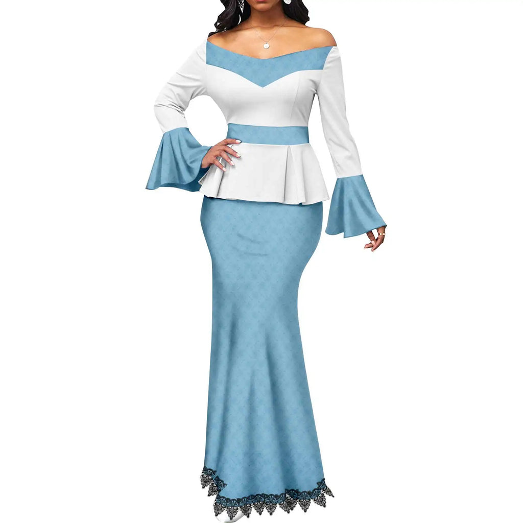 Vêtements couple africain – Robe femme maxi et jupe sirène, haut homme assorti, tenue mariage ET fête , 3 pièces