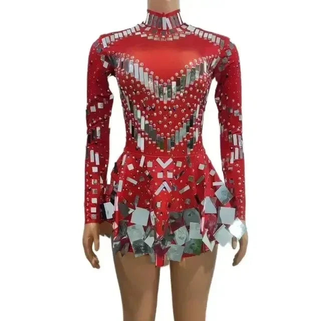 Robe soirée  effet miroir femme, scène, boîte de nuit, spectacle .