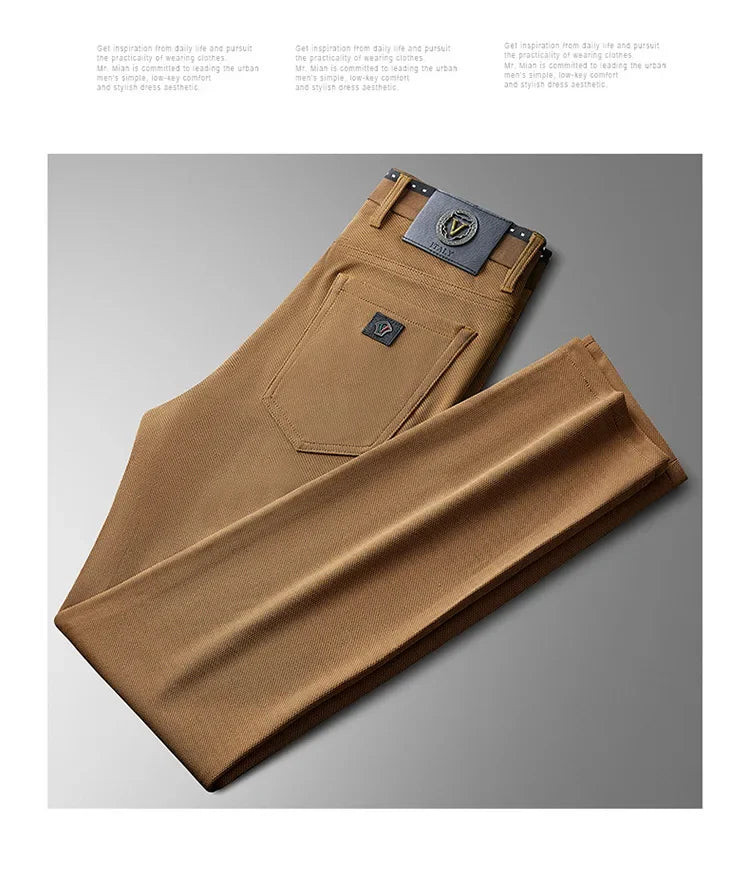 Jean homme été haut de gamme, léger, coupe droite, taille élastique, 5 poches, denim confortable .
