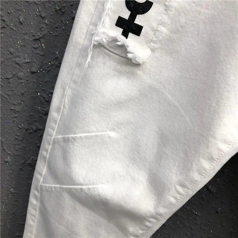 Pantalon Harlan en denim court avec poches, taille haute, lettre plaquée, minimaliste, tendance européenne, décontracté, nouveau, printemps, été