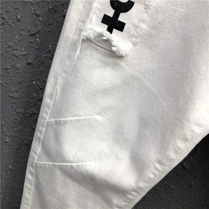 Pantalon Harlan en denim court avec poches, taille haute, lettre plaquée, minimaliste, tendance européenne, décontracté, nouveau, printemps, été