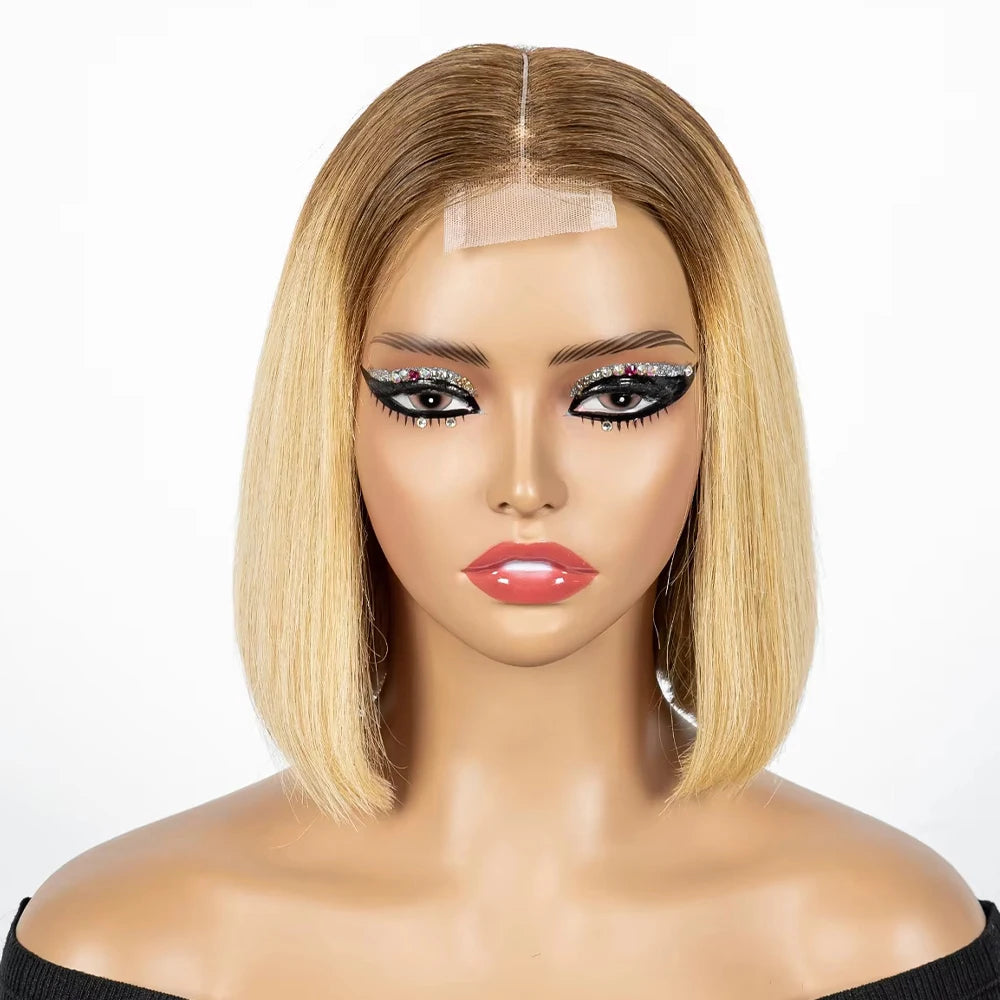 Perruque Bob courte droite colorée – cheveux humains 100%, dentelle 2x6 transparente, densité 250%