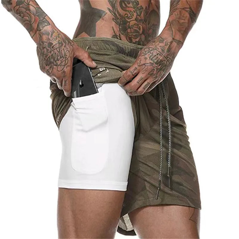 Short de sport homme – Double pont, 2 en 1, jogging, fitness, été, entraînement, plage, pantalon court