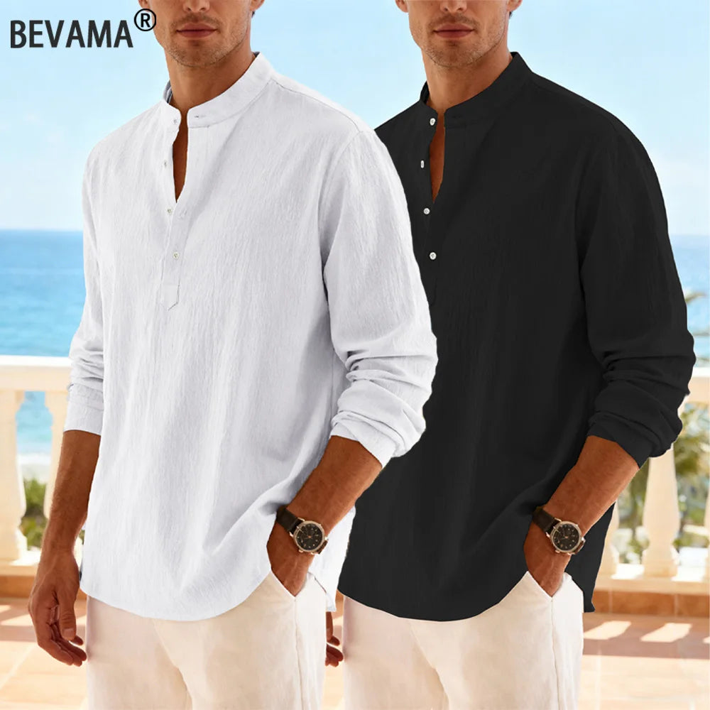 Chemise plage homme col Henley – Manches longues, légère et respirante, style vacances décontracté
