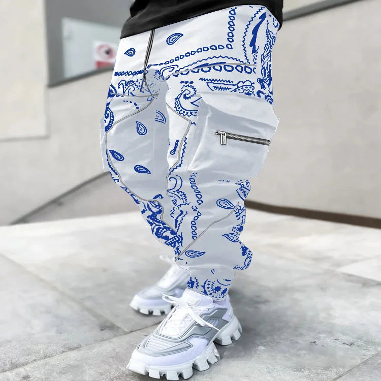 Pantalon Cargo Homme Imprimé Tendance, Coupe Ample, Mode Streetwear 4 Saisons.