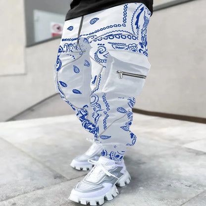 Pantalon Cargo Homme Imprimé Tendance, Coupe Ample, Mode Streetwear 4 Saisons.