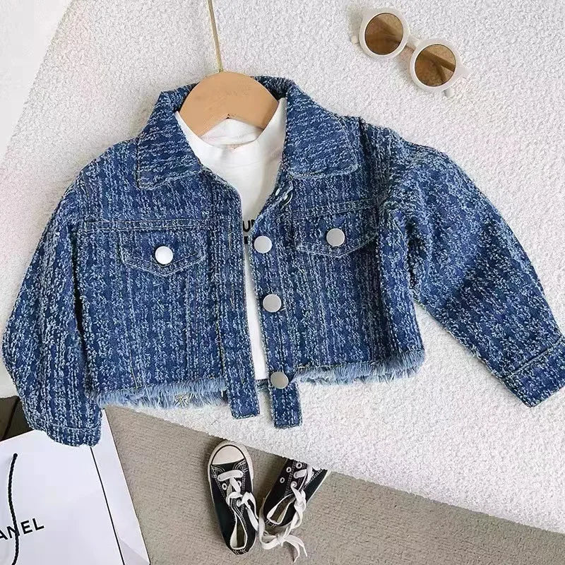 Ensemble de vêtements d'automne pour filles, 2 pièces en Denim, Style Preppy, veste + jupe à revers pour enfants, tenue tendance, nouvelle collection ;