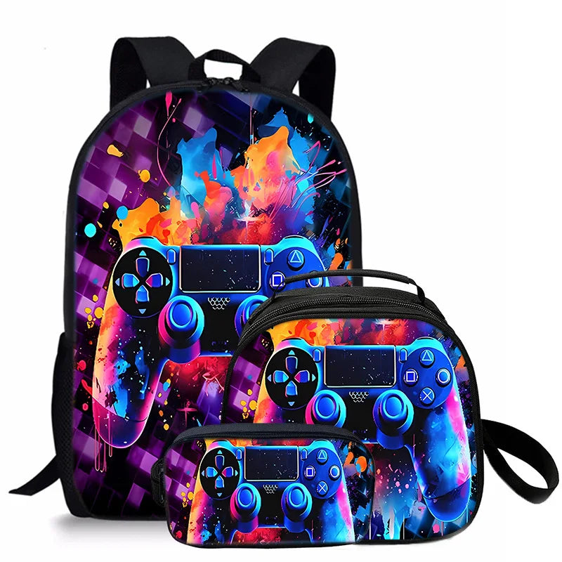sac d’école, sac déjeuner, trousse pour étudiant Tapis de jeu 3D tendance, 3 pièces .