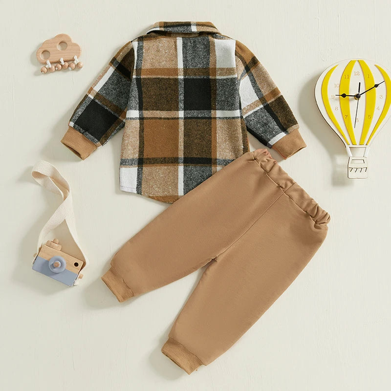 Ensemble automne bébé garçon 1-5 ans, chemise à carreaux et pantalon