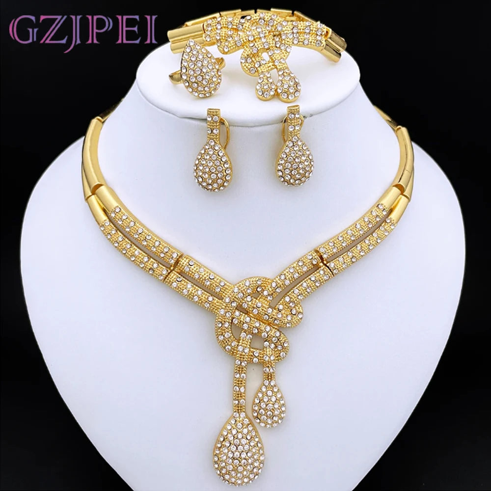 Ensemble Bijoux Femme – Plaqué Or 18K Style Dubaï, Collier, Bracelet, Boucles, Bague