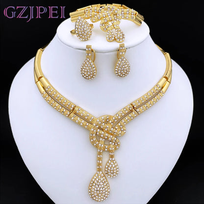 Ensemble Bijoux Femme – Plaqué Or 18K Style Dubaï, Collier, Bracelet, Boucles, Bague