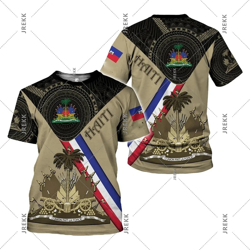 T-shirt streetwear unisexe – Imprimé rouge bleu, col rond, manches courtes