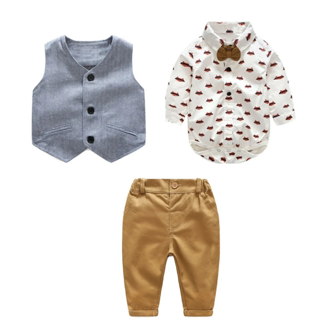 Barboteuse bébé garçon – Coton imprimé, style gentleman, 1er anniversaire, 3-36 mois