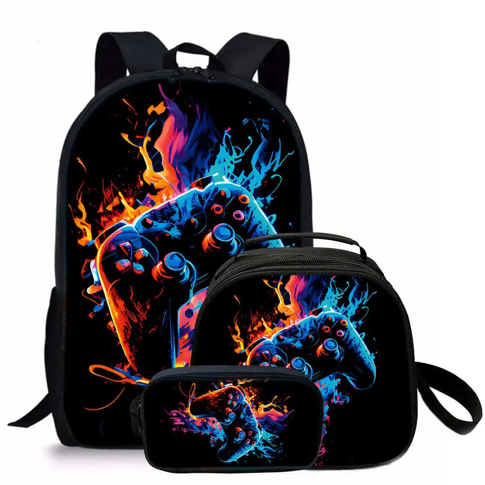 sac d’école, sac déjeuner, trousse pour étudiant Tapis de jeu 3D tendance, 3 pièces .