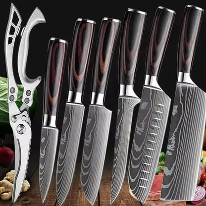 Couteau de cuisine laser Damas Aleaver, ustensile pour viande et fruits, couteau à désosser, ciseaux opaques jetables