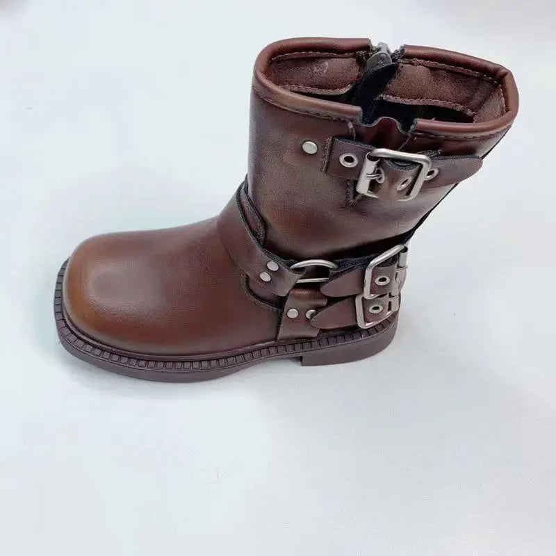 Bottes Courtes Cuir Fille – Semelle Souple, Construction Latérale, Mode Automne Hiver , Chaussures Enfants Confortables et Tendance