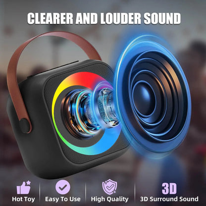 Mini machine karaoké Bluetooth enfants K12, portable avec 2 micros sans fil.