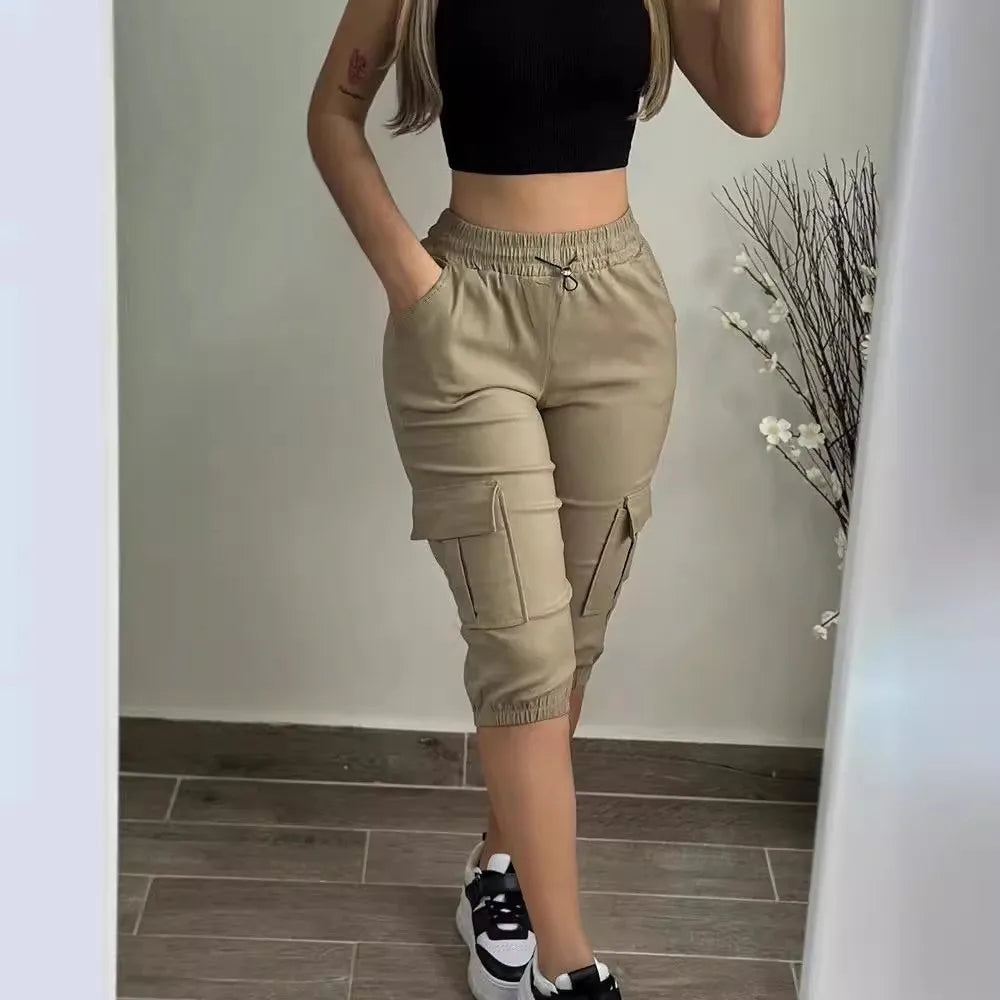 Pantalon Décontracté Femme – Capri Été Léger, Poches à Lacets & Taille Élastique Confort