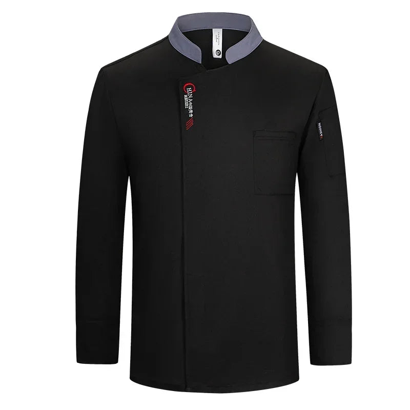 Uniforme Chef Hôtel Homme – Veste de Chef, Tablier à Manches Longues, Manteau de Cuisinier Restaurant, T-shirt Tenue Professionnelle, Uniforme Serveur, Vêtement de Travail