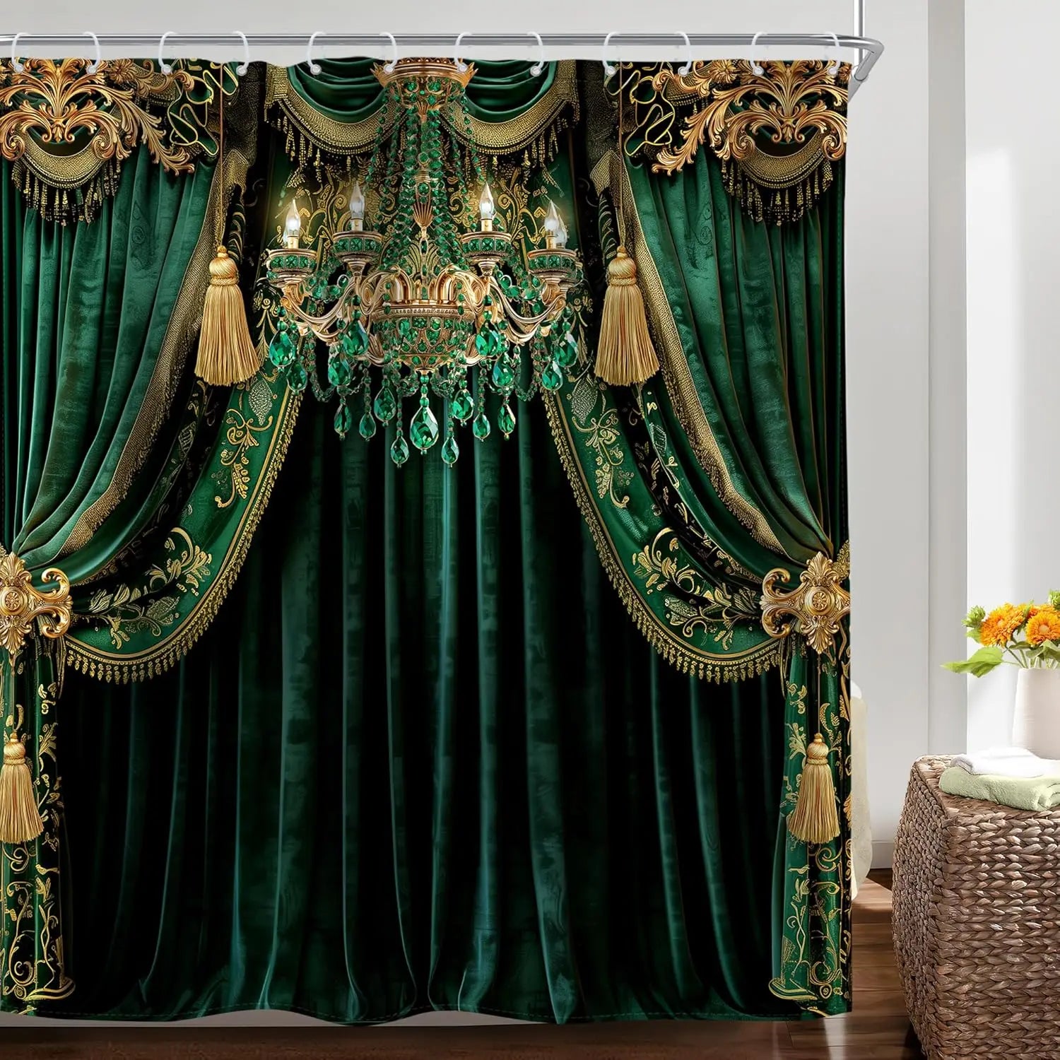 Rideau vert émeraude – Imprimé vintage luxe, décoration intérieur