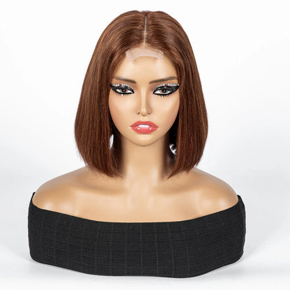 Perruque Bob courte droite colorée – cheveux humains 100%, dentelle 2x6 transparente, densité 250%