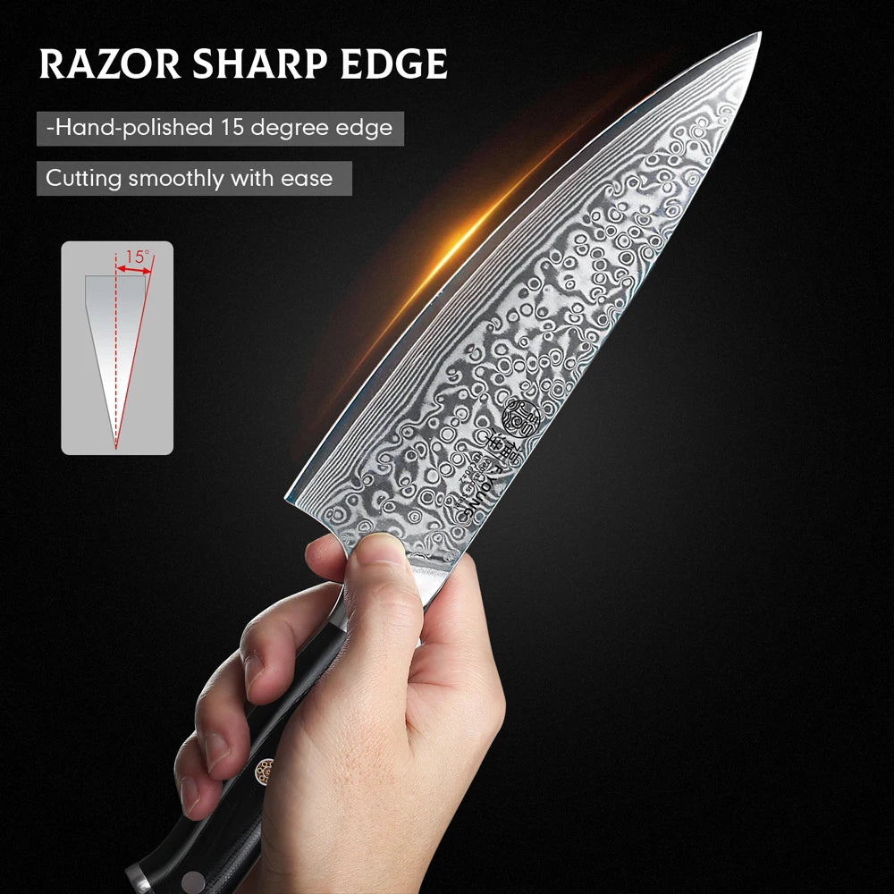 Couteau de cuisine professionnel F.YOUNG – acier Damas, chef japonais & sashimi