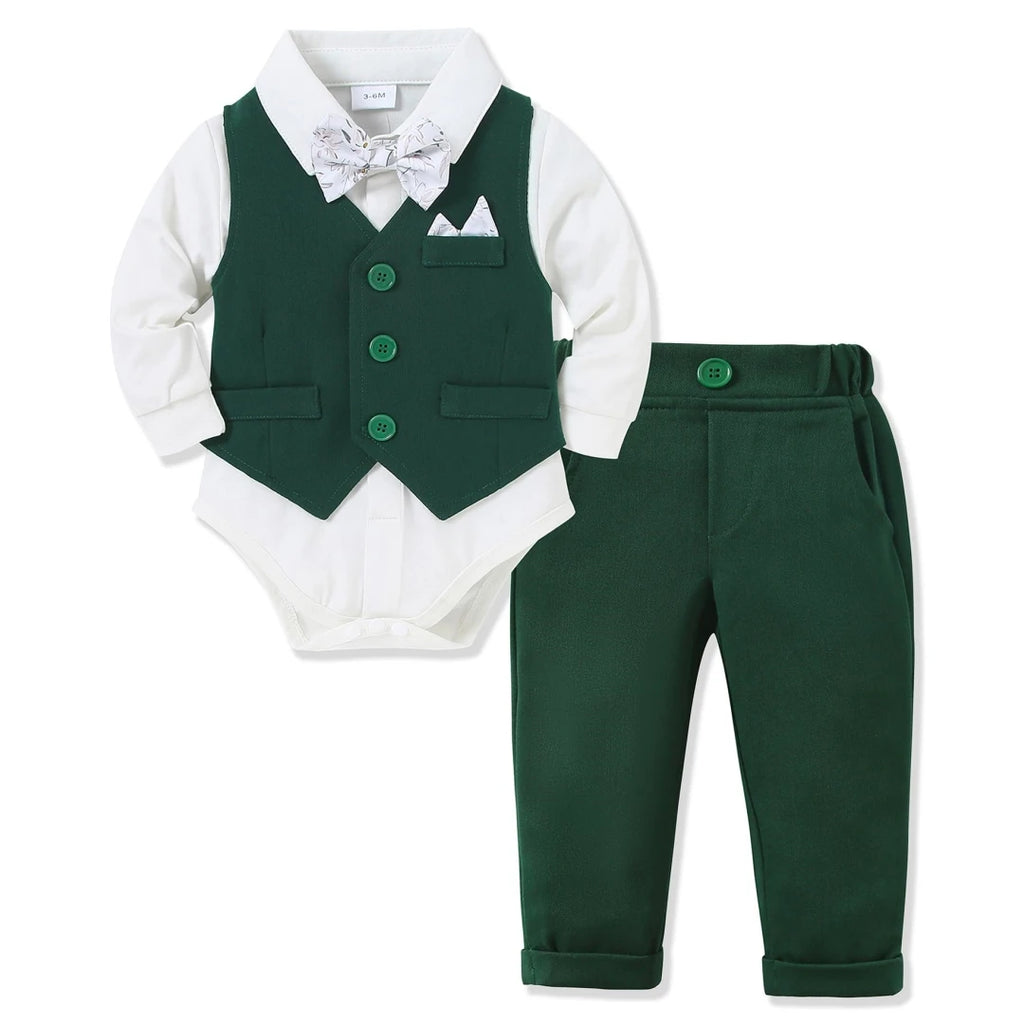 costume bébé garçon – Barboteuse, pantalon, gilet, manches longues, 3-24 mois