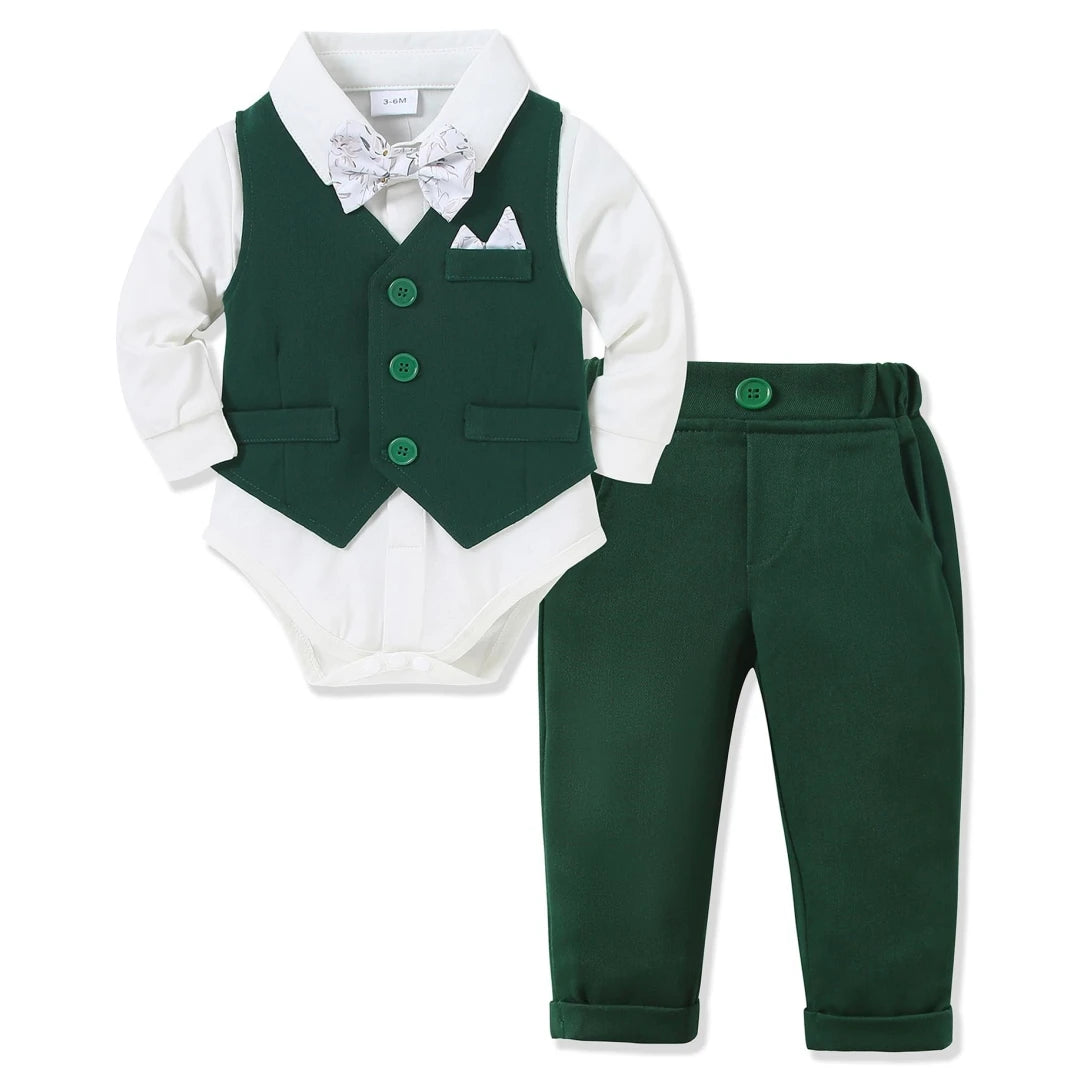 costume bébé garçon – Barboteuse, pantalon, gilet, manches longues, 3-24 mois