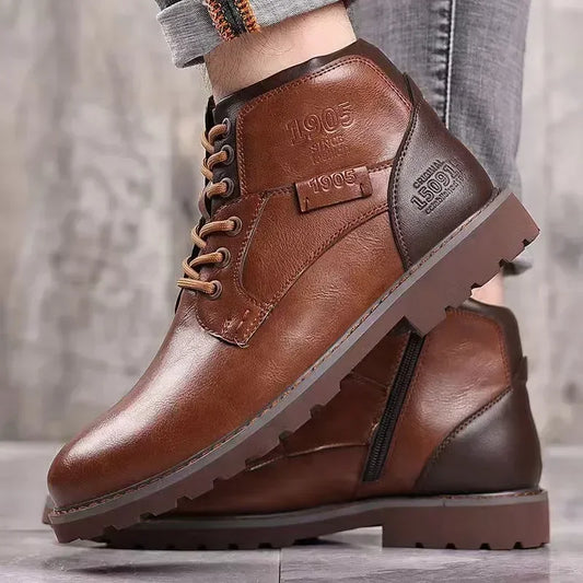 Bottines Cheville Homme Fait Main, Vintage Marron, Usage Travail & Extérieur .