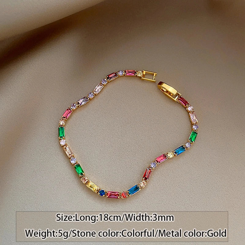 Ensemble bijoux femme luxe, chaîne zircon coloré, collier & bracelet, style coréen .