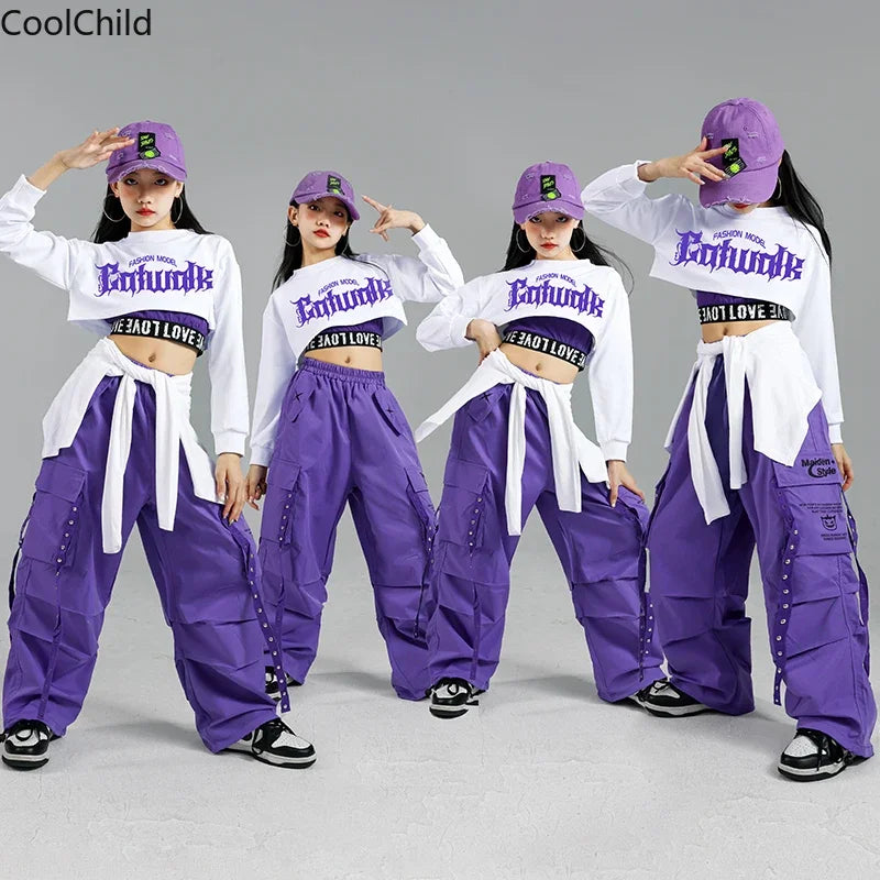 Ensemble streetwear K-pop fille : haut court, pantalon cargo, cardigan .