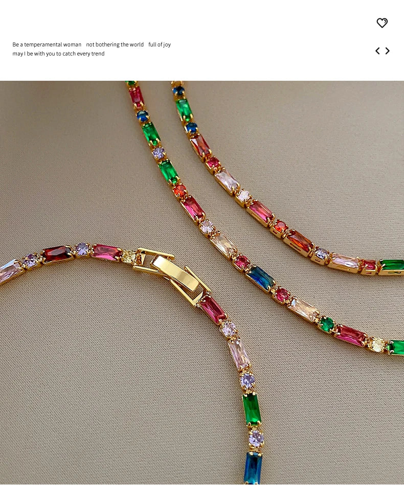 Ensemble bijoux femme luxe, chaîne zircon coloré, collier & bracelet, style coréen .