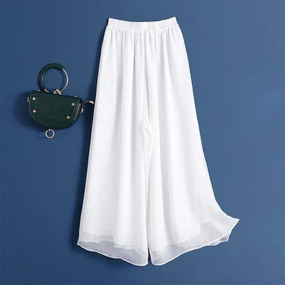 Pantalon femme grande taille en mousseline de soie, jambe large, taille haute, blanc, décontracté .