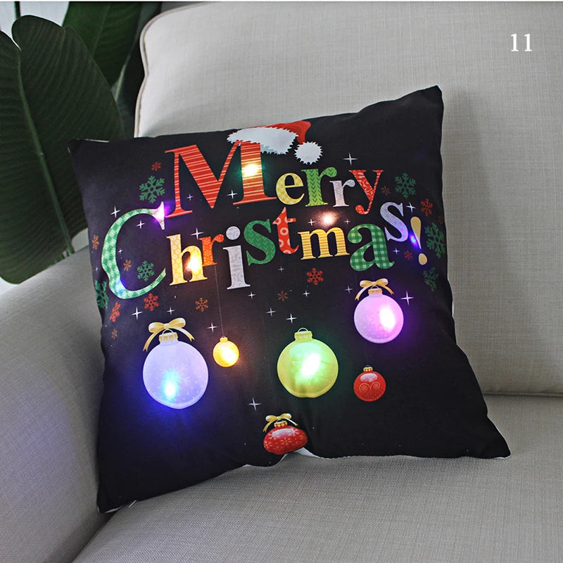 Housse coussin Noël LED Père Noël﻿– lumineux, déco maison, nouvel an