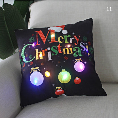 Housse coussin Noël LED Père Noël﻿– lumineux, déco maison, nouvel an