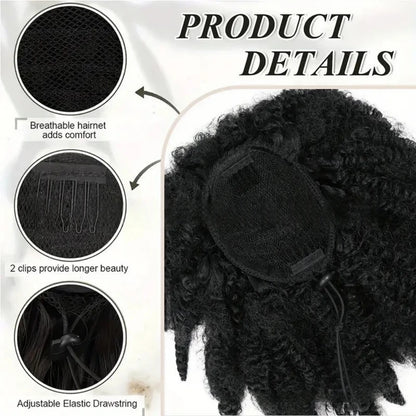 Queue de cheval synthétique afro bouclée courte à cordon .