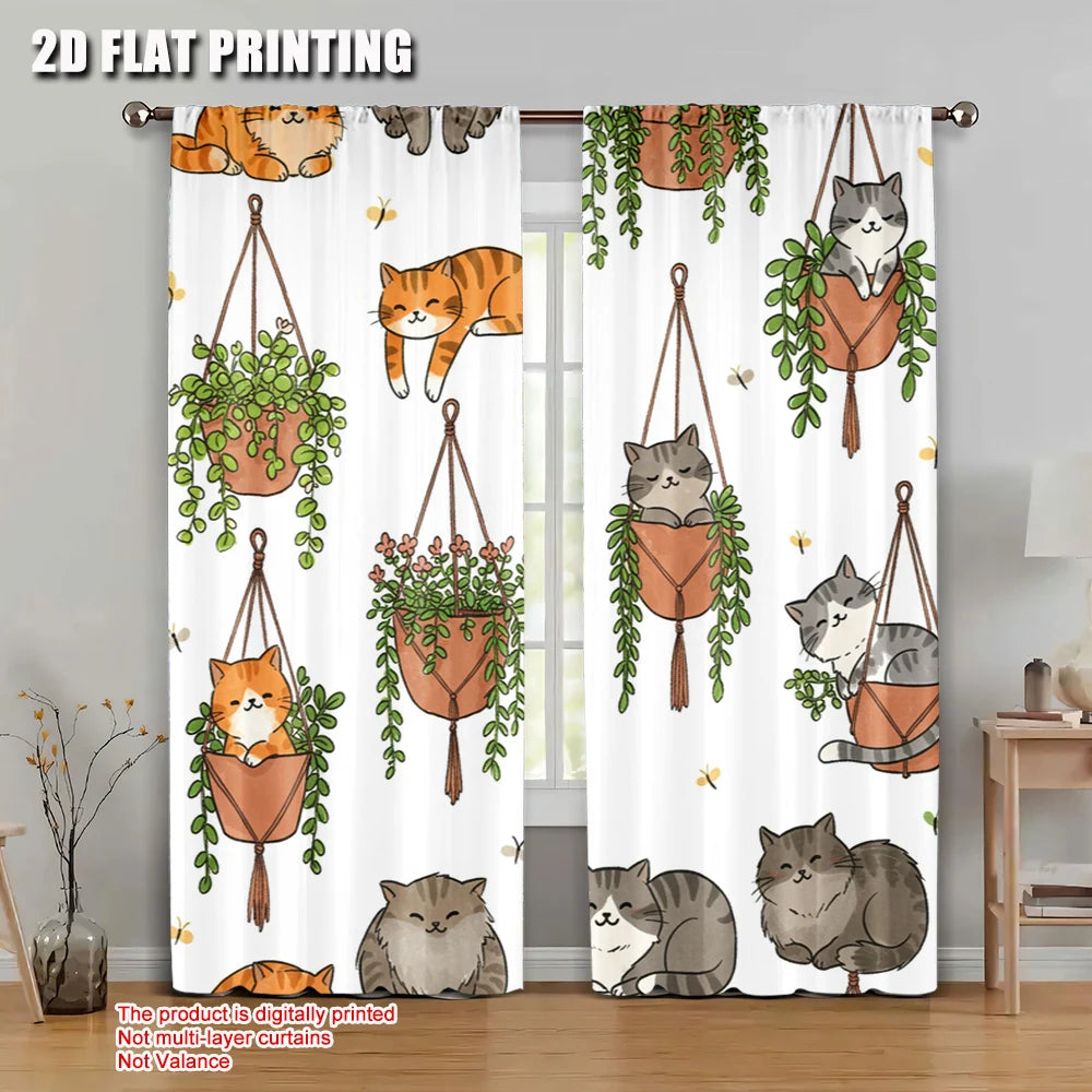 Lot 2 rideaux de scène 2D polyester, sans électricité, décor chat suspendu