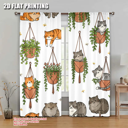 Lot 2 rideaux de scène 2D polyester, sans électricité, décor chat suspendu