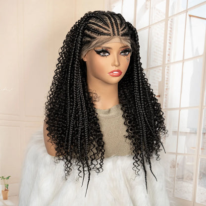 Perruque tressée synthétique Lace Frontal 13x6 22 pouces Cornrow bouclé sans nœuds