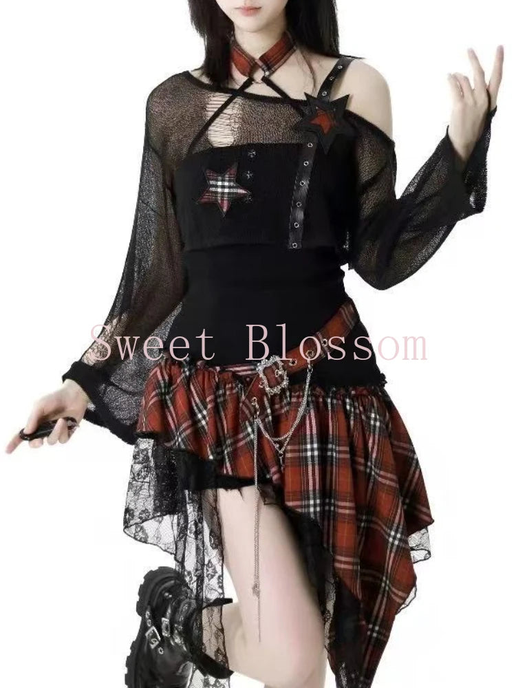 Ensemble mode américaine gothique fille, style chic slim