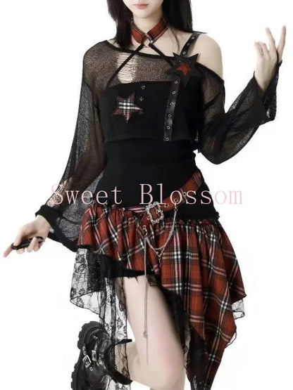 Ensemble mode américaine gothique fille, style chic slim