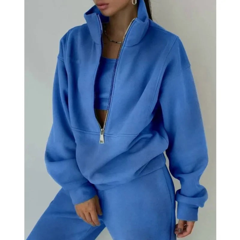 Ensemble Survêtement Femme 2 Pièces Automne Hiver – Tenue de Sport décontractée Zippée et Chaude