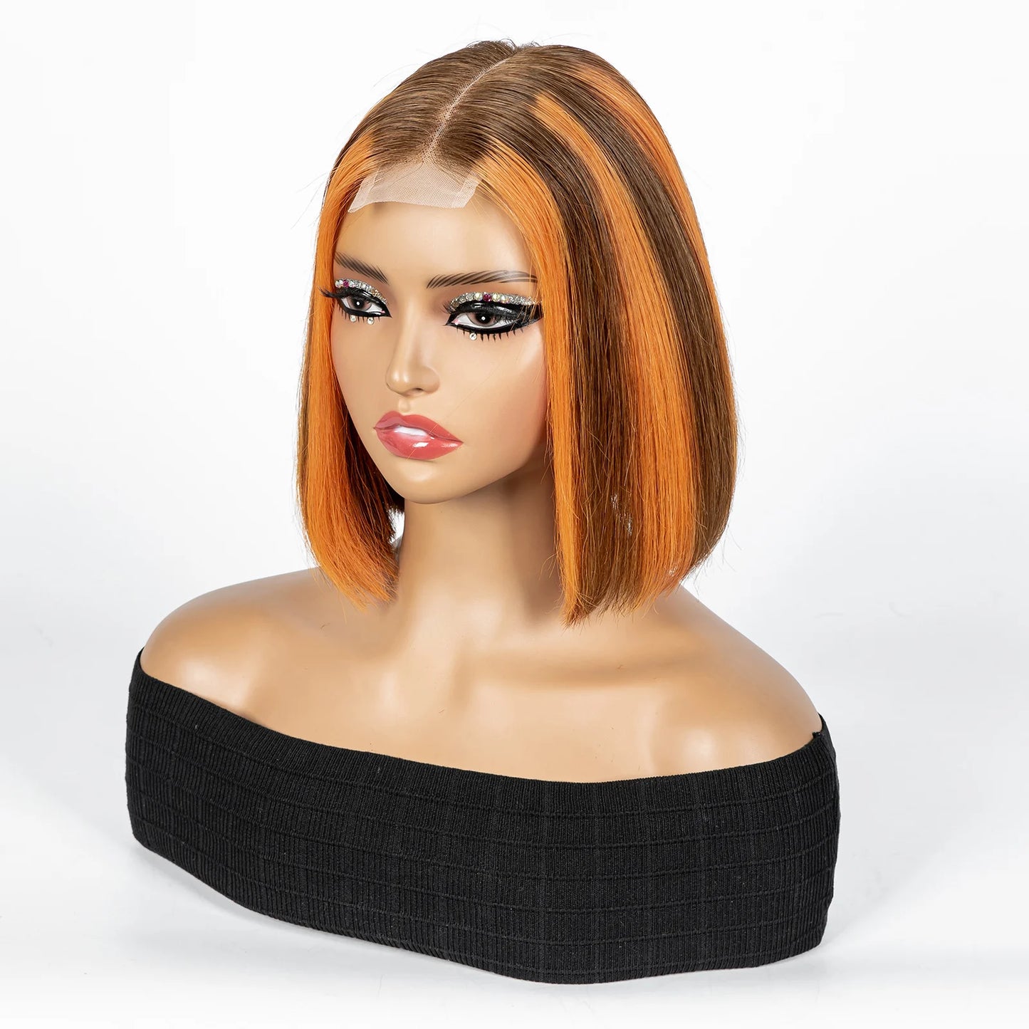 Perruque Bob courte droite colorée – cheveux humains 100%, dentelle 2x6 transparente, densité 250%