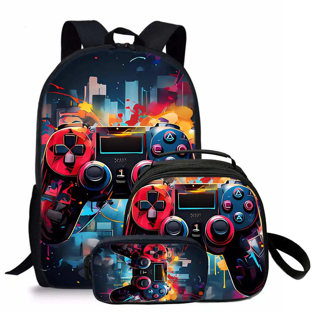 sac d’école, sac déjeuner, trousse pour étudiant Tapis de jeu 3D tendance, 3 pièces .
